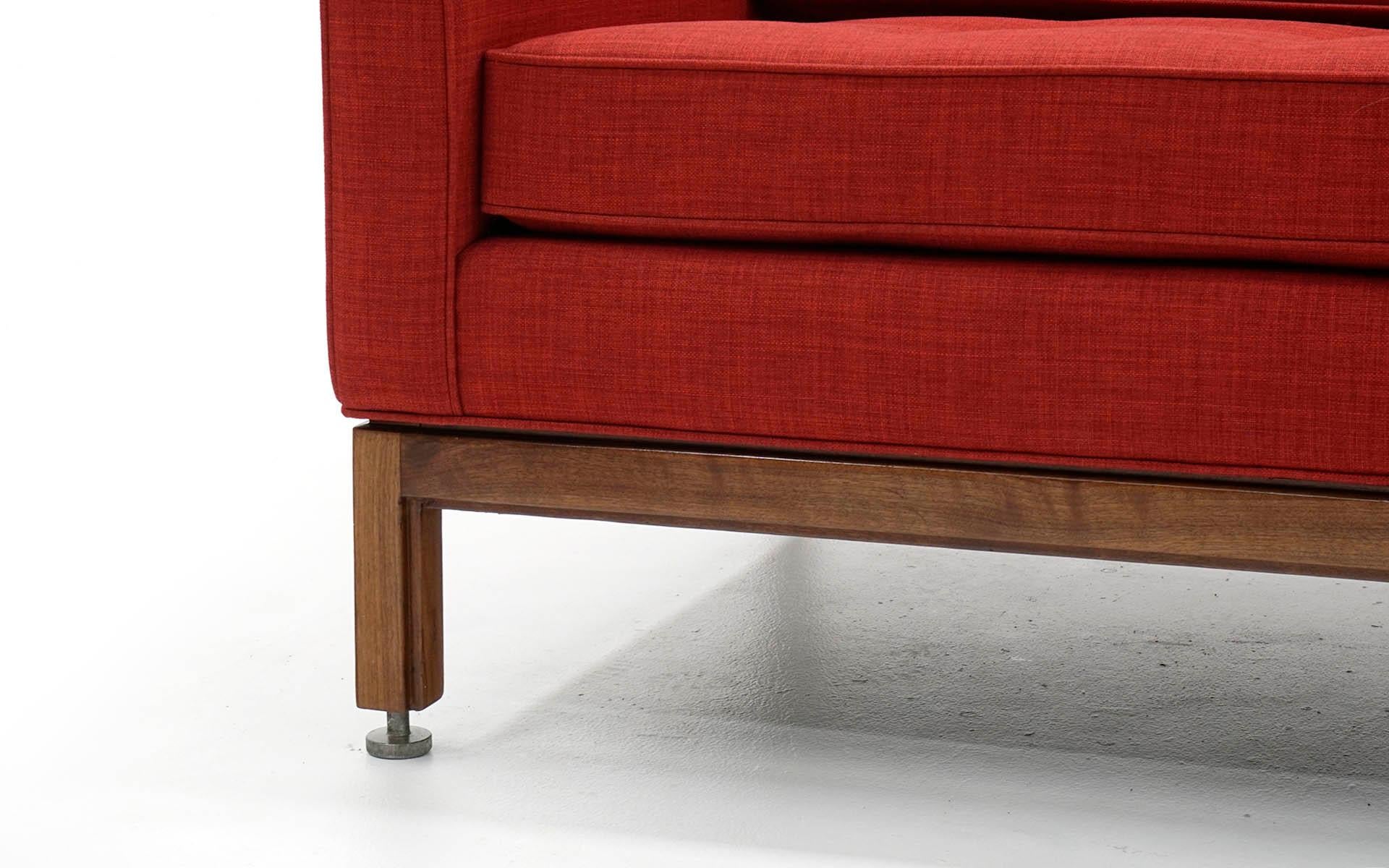American Red Three-Seat Sofa with Walnut Frame by Jens Risom, Expertly Restored