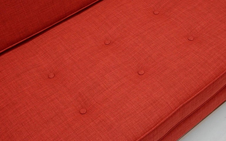 Mid-20th Century Red Three-Seat Sofa with Walnut Frame by Jens Risom, Expertly Restored