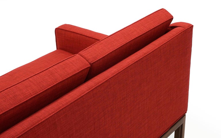 Red Three-Seat Sofa with Walnut Frame by Jens Risom, Expertly Restored 2