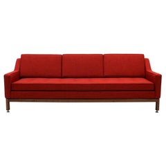 Red Three-Seat Sofa with Walnut Frame by Jens Risom, Expertly Restored