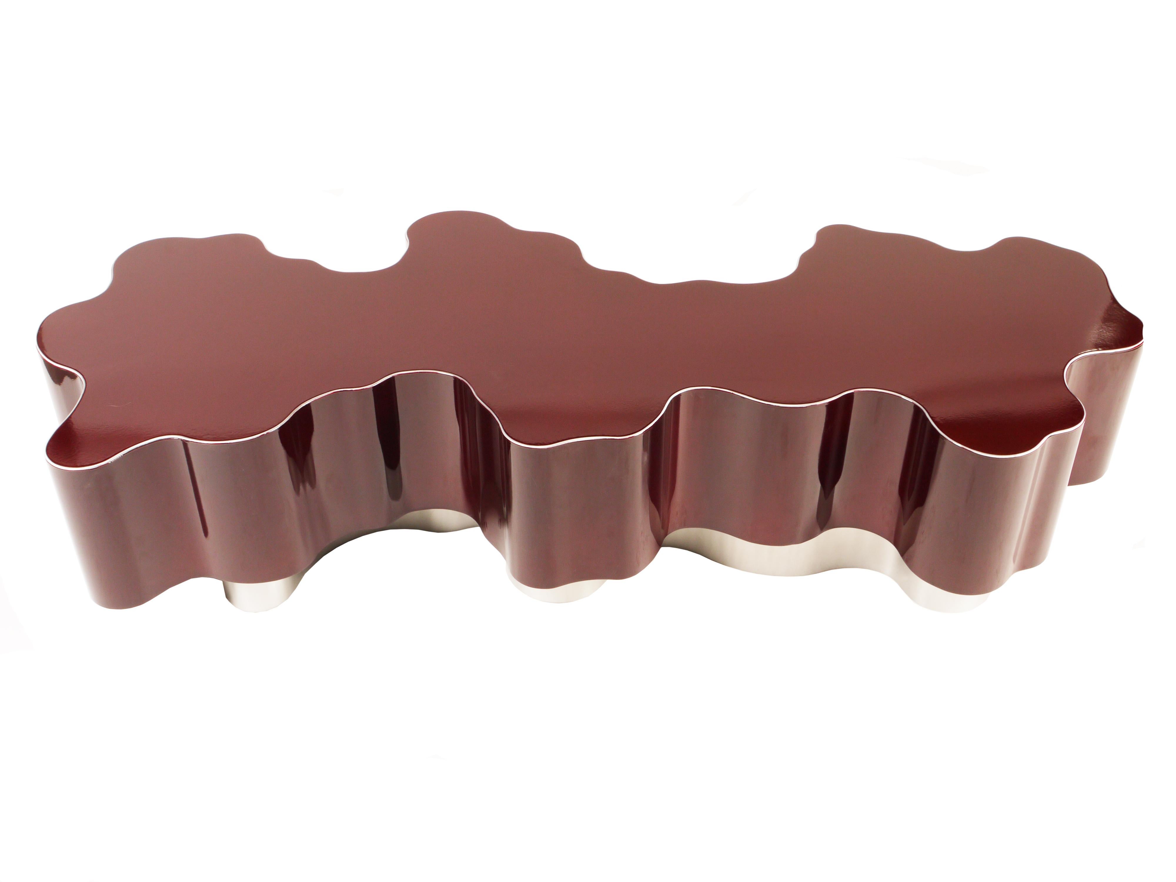 American Red Tidal Coffee Table by Bert Furnari, Free-Form Powder-Coated Aluminum For Sale