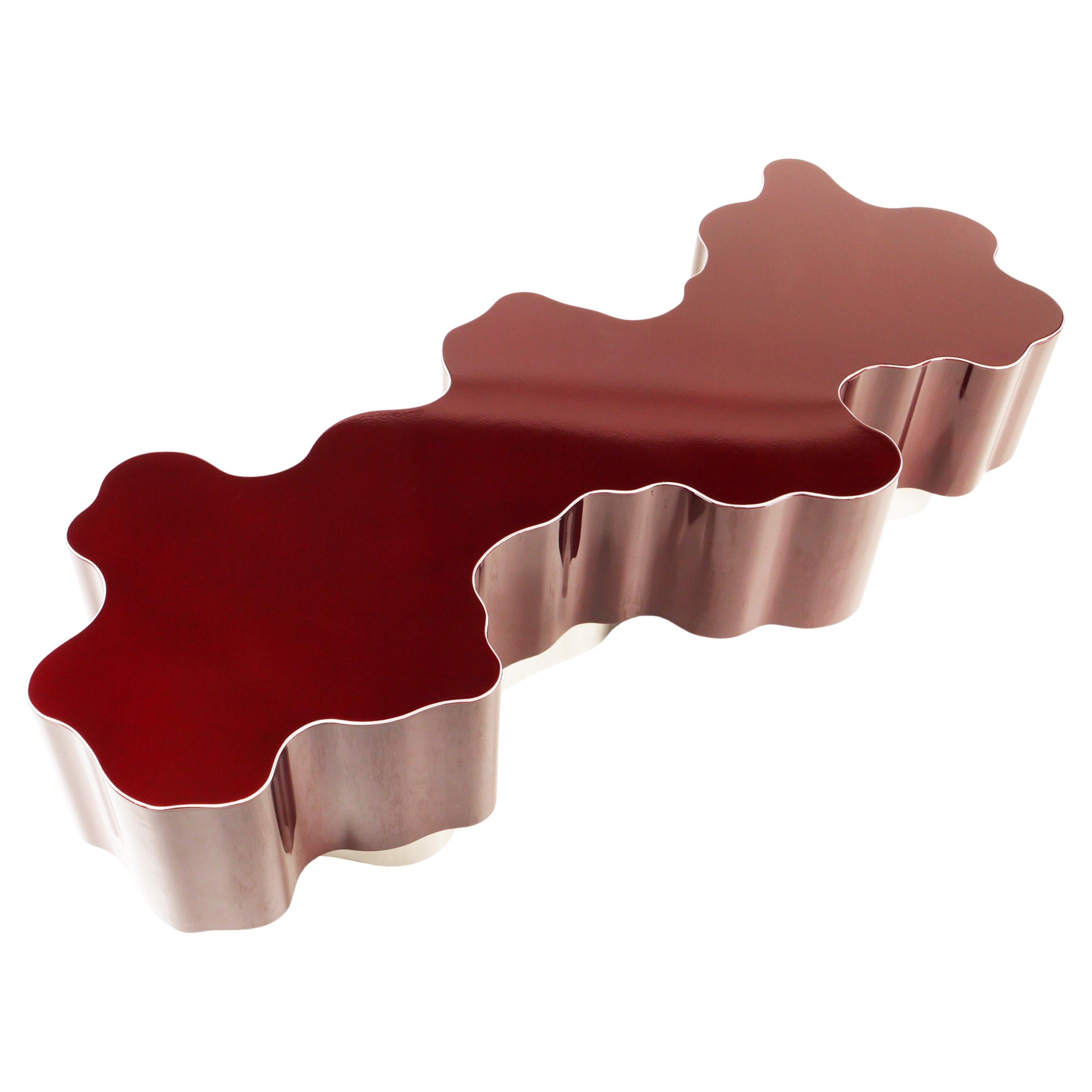 Roter Tidal-Couchtisch von Bert Furnari, frei geformtes, pulverbeschichtetes Aluminium