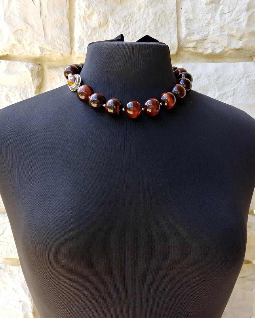 Women's Red Tiger Eye Necklace For Sale
