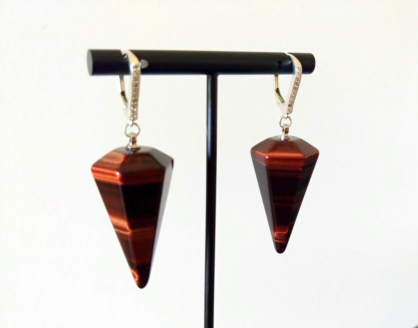 Bead Red Tiger Eye Sterling Silver Earrings For Sale