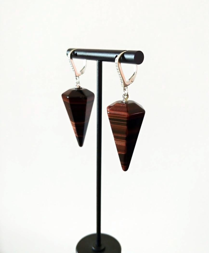 Red Tiger Eye Sterling Silver Earrings In New Condition For Sale In Chesterland, OH