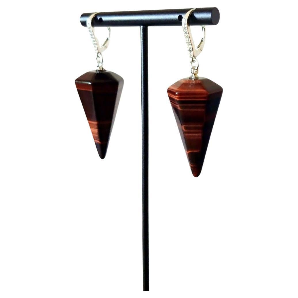 Red Tiger Eye Sterling Silver Earrings For Sale