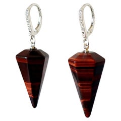 Boucles d'oreilles œil de tigre rouge en argent sterling