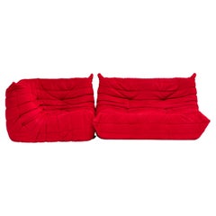 Rotes Togo-Sofa von Michel Ducaroy für Ligne Roset, zweiteiliges Set