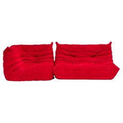 Canapé Togo rouge de Michel Ducaroy pour Ligne Roset, ensemble de deux pièces