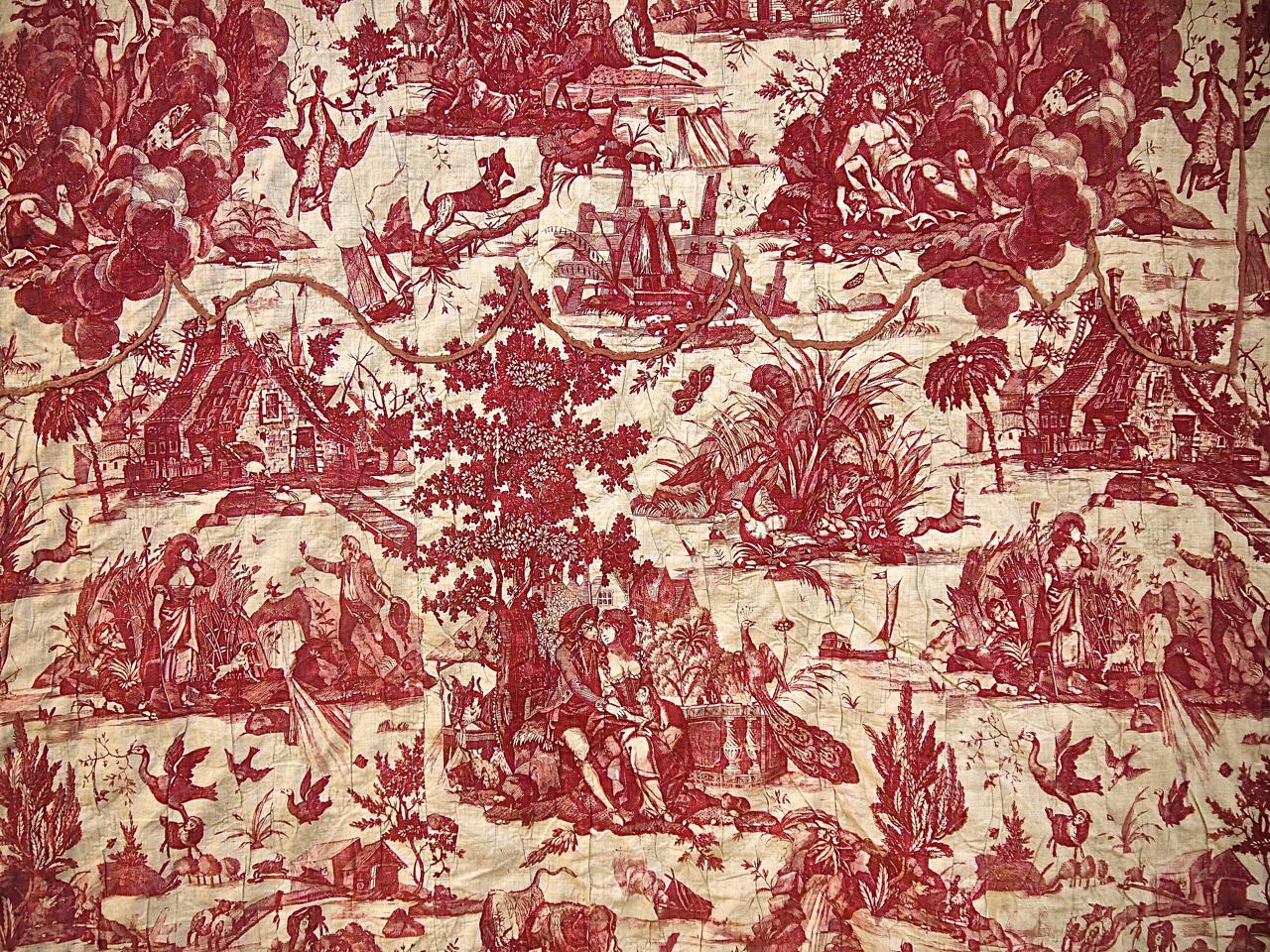 Red Toile de Jouy Cotton Panel French, 18th Century For Sale 6