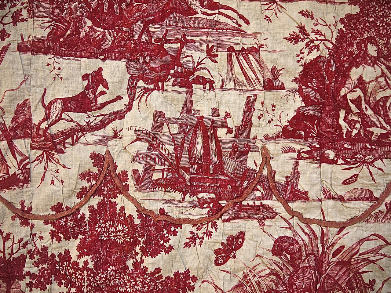 Red Toile de Jouy Cotton Panel French, 18th Century For Sale 7