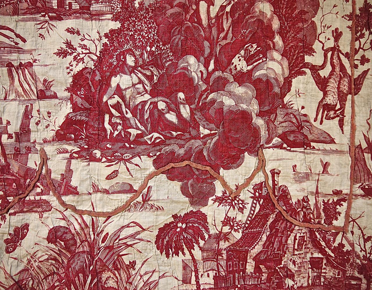 Red Toile de Jouy Cotton Panel French, 18th Century For Sale 8