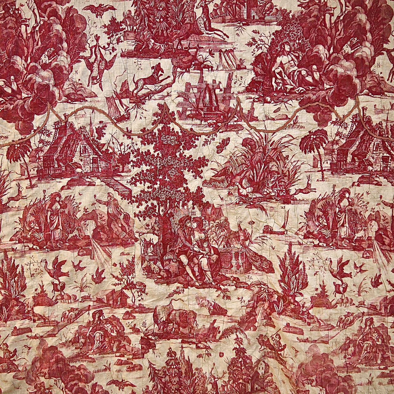 Red Toile de Jouy Cotton Panel French, 18th Century For Sale 10