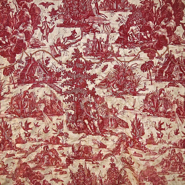Red Toile de Jouy Cotton Panel French, 18th Century For Sale at 1stDibs