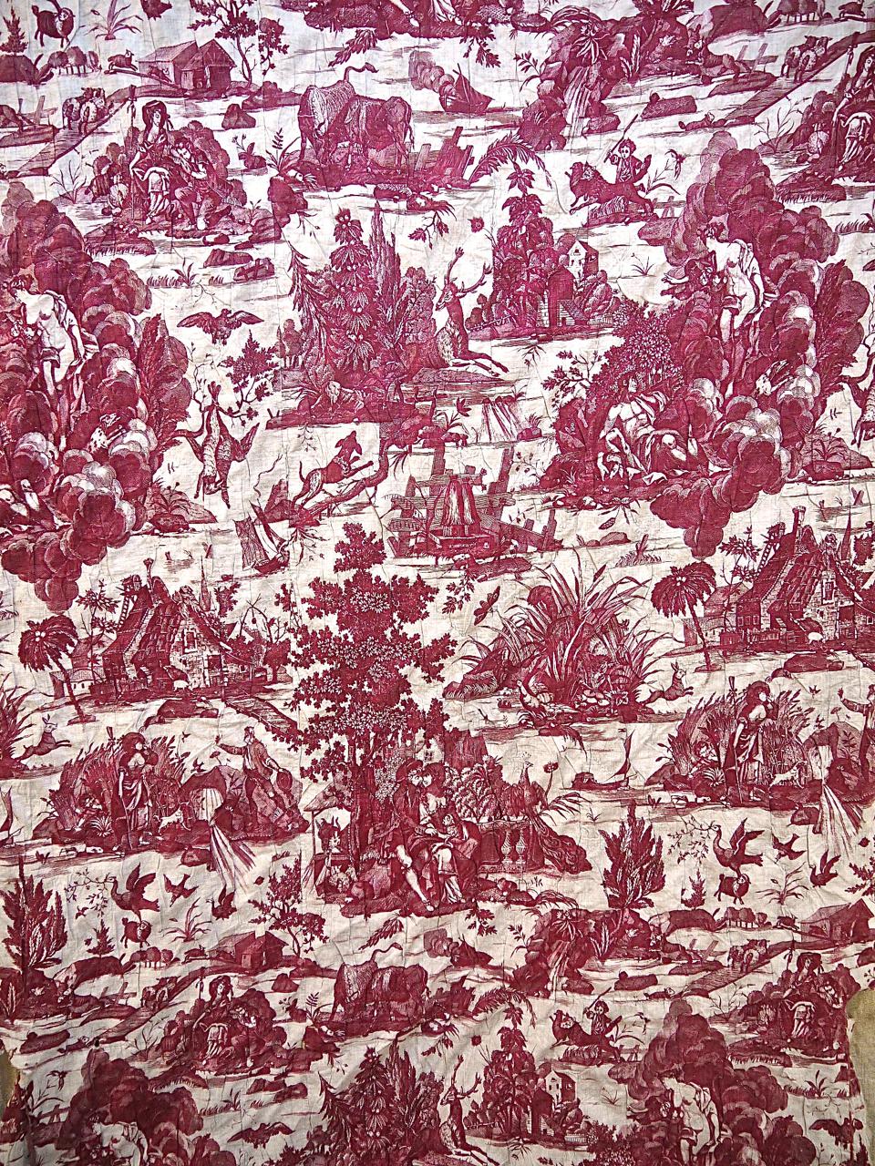 French circa 1785 toile from Beautiran gelling the story of ‘Diane et Emdymion’ about how the Roman goddess Diane fell in love with Endymion a young shepherd living on a mountain where he tends his sheep. With other romantic and pastoral scenes.
