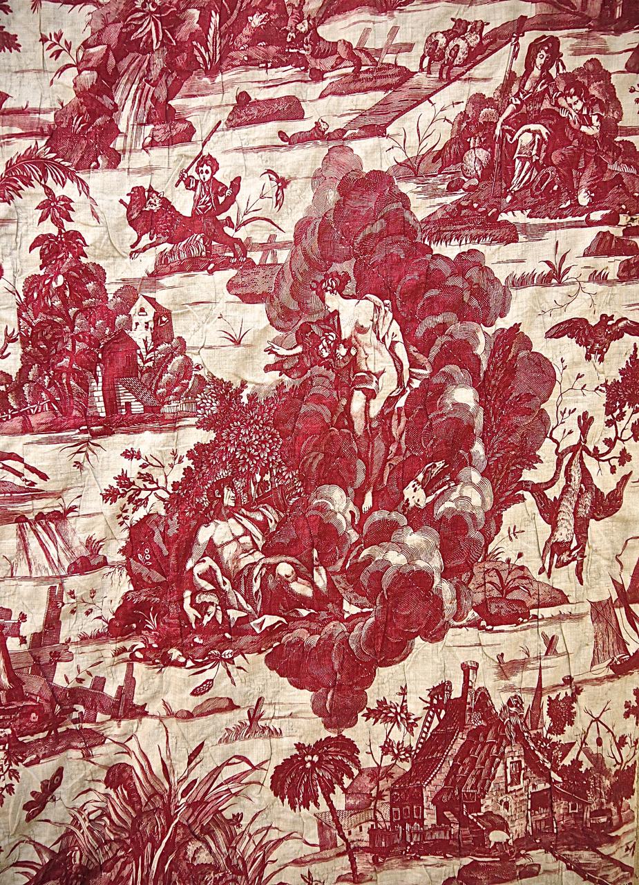 Red Toile de Jouy Cotton Panel French, 18th Century For Sale 2