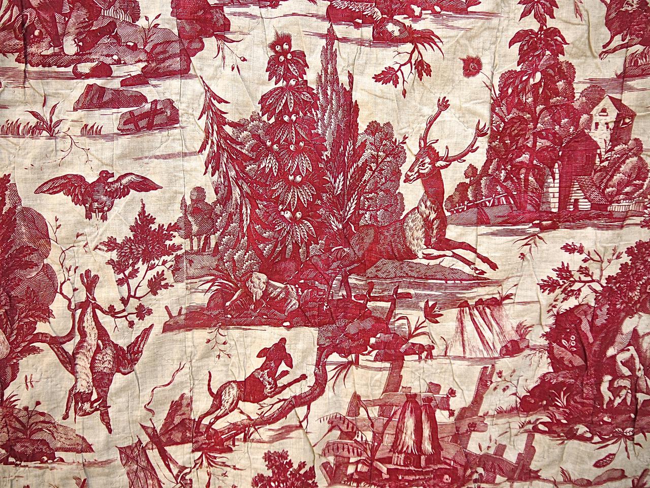 Red Toile de Jouy Cotton Panel French, 18th Century For Sale 2