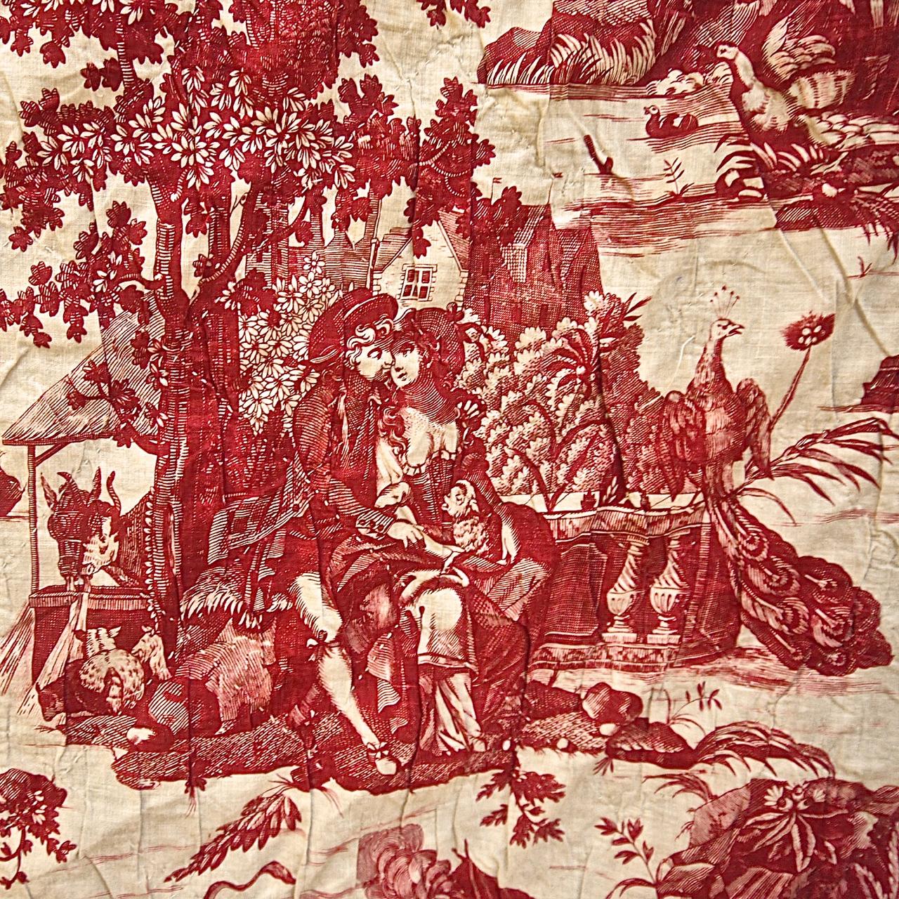 Red Toile de Jouy Cotton Panel French, 18th Century For Sale 4