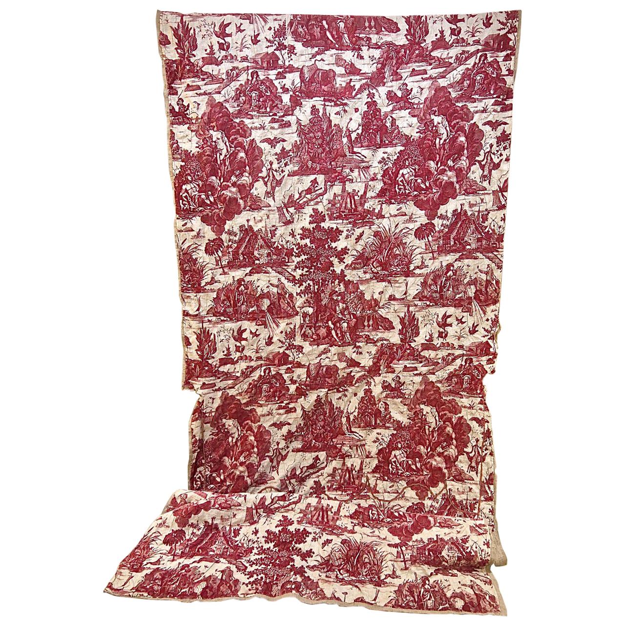 Red Toile de Jouy Cotton Panel French, 18th Century For Sale