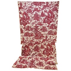 Antique Red Toile de Jouy Cotton Panel French, 18th Century