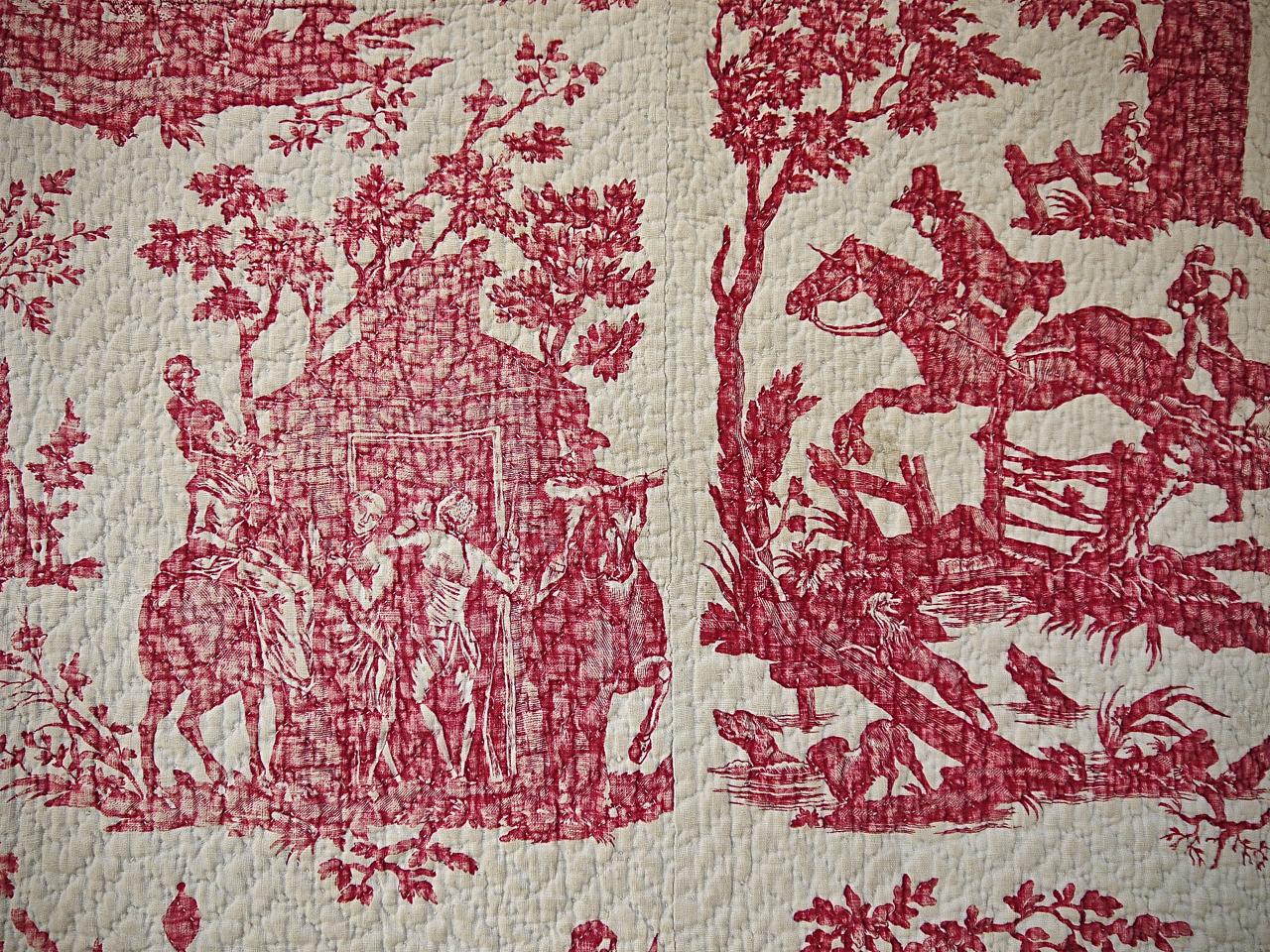 Red Toile Hunting Scenes Small Quilt French, 18th Century In Good Condition In London, GB