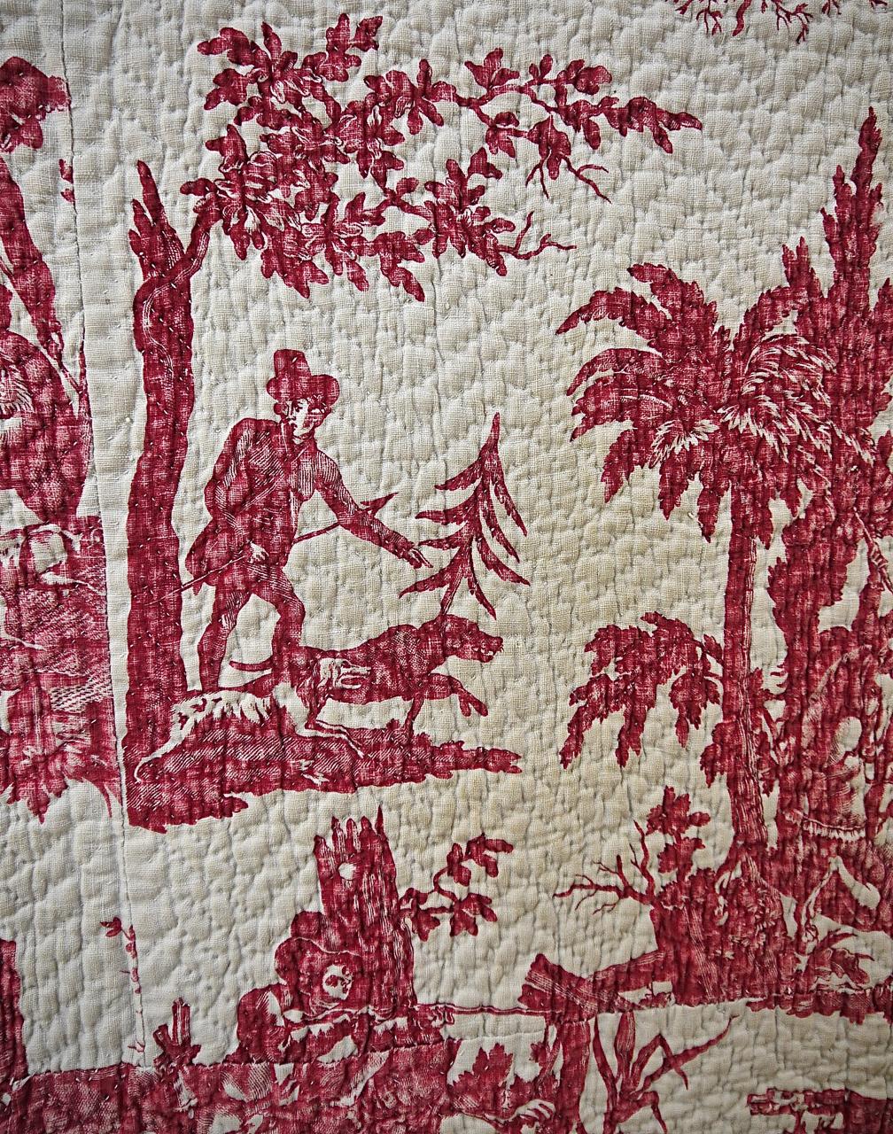 Red Toile Hunting Scenes Small Quilt French, 18th Century 1