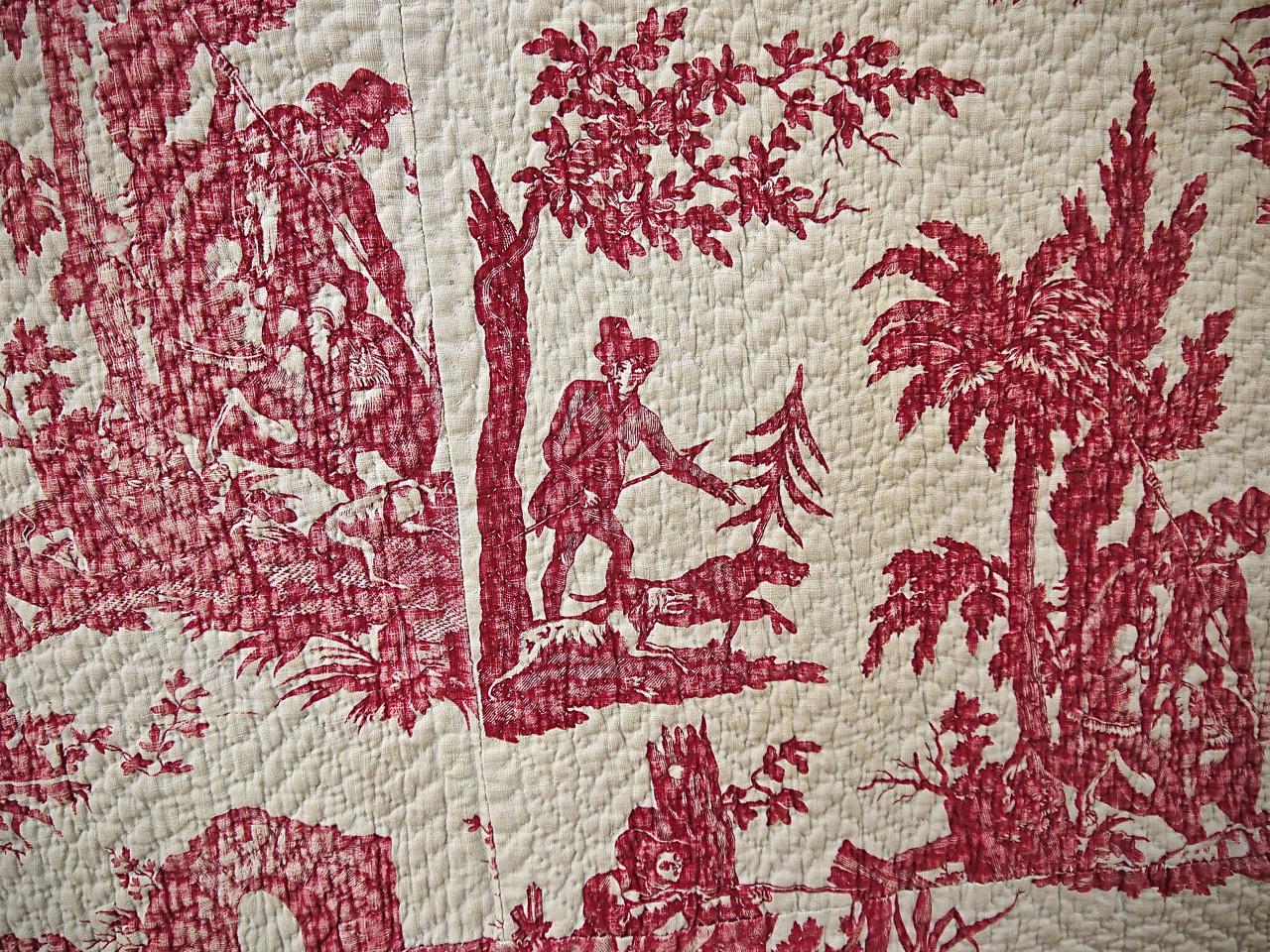 Red Toile Hunting Scenes Small Quilt French, 18th Century 2