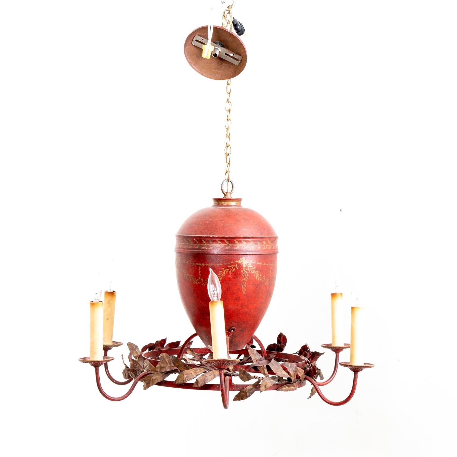 Metal Red Tole Chandelier For Sale