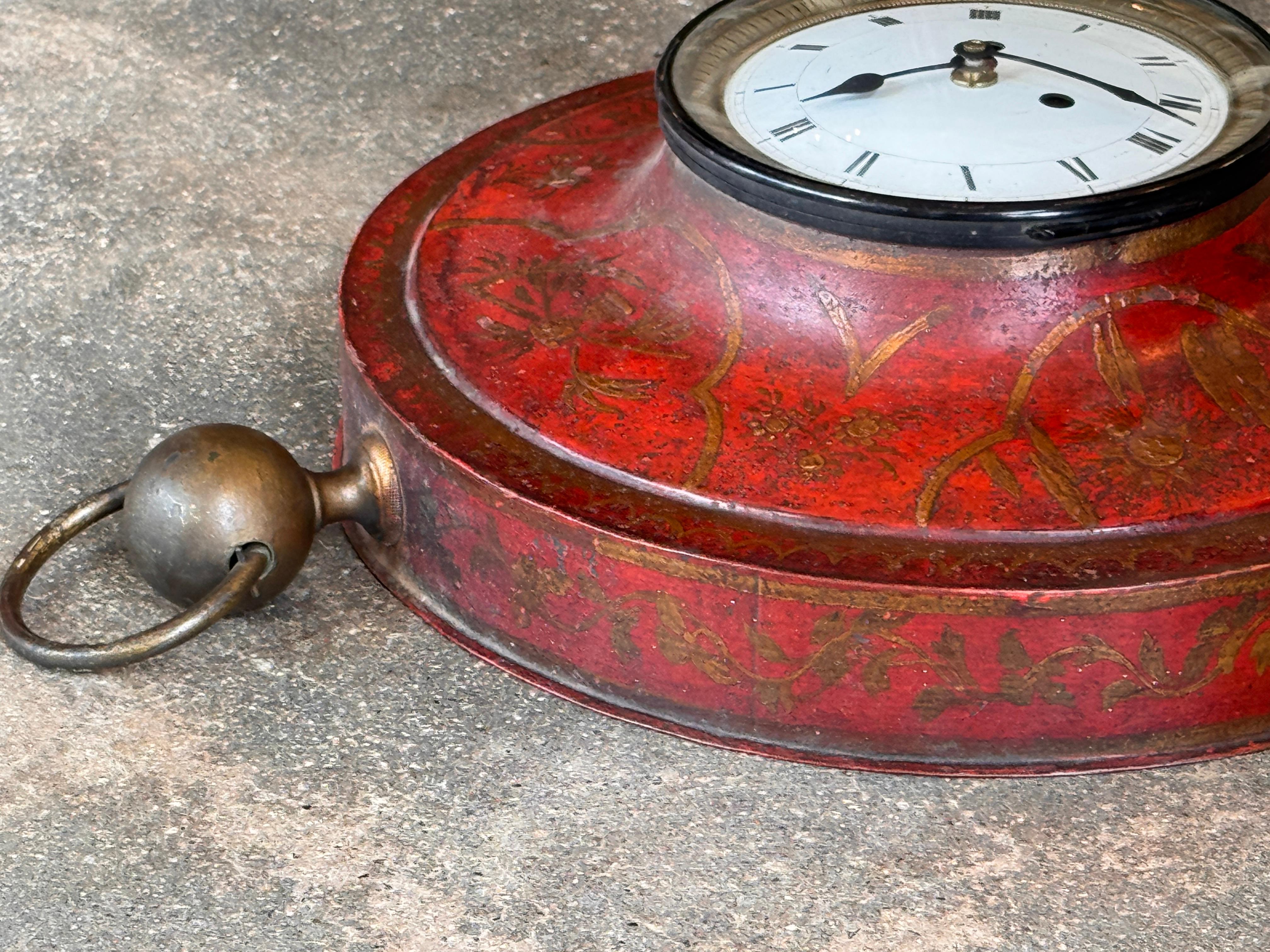 19th Century Red Tole Chinoiserie Wall Clock For Sale