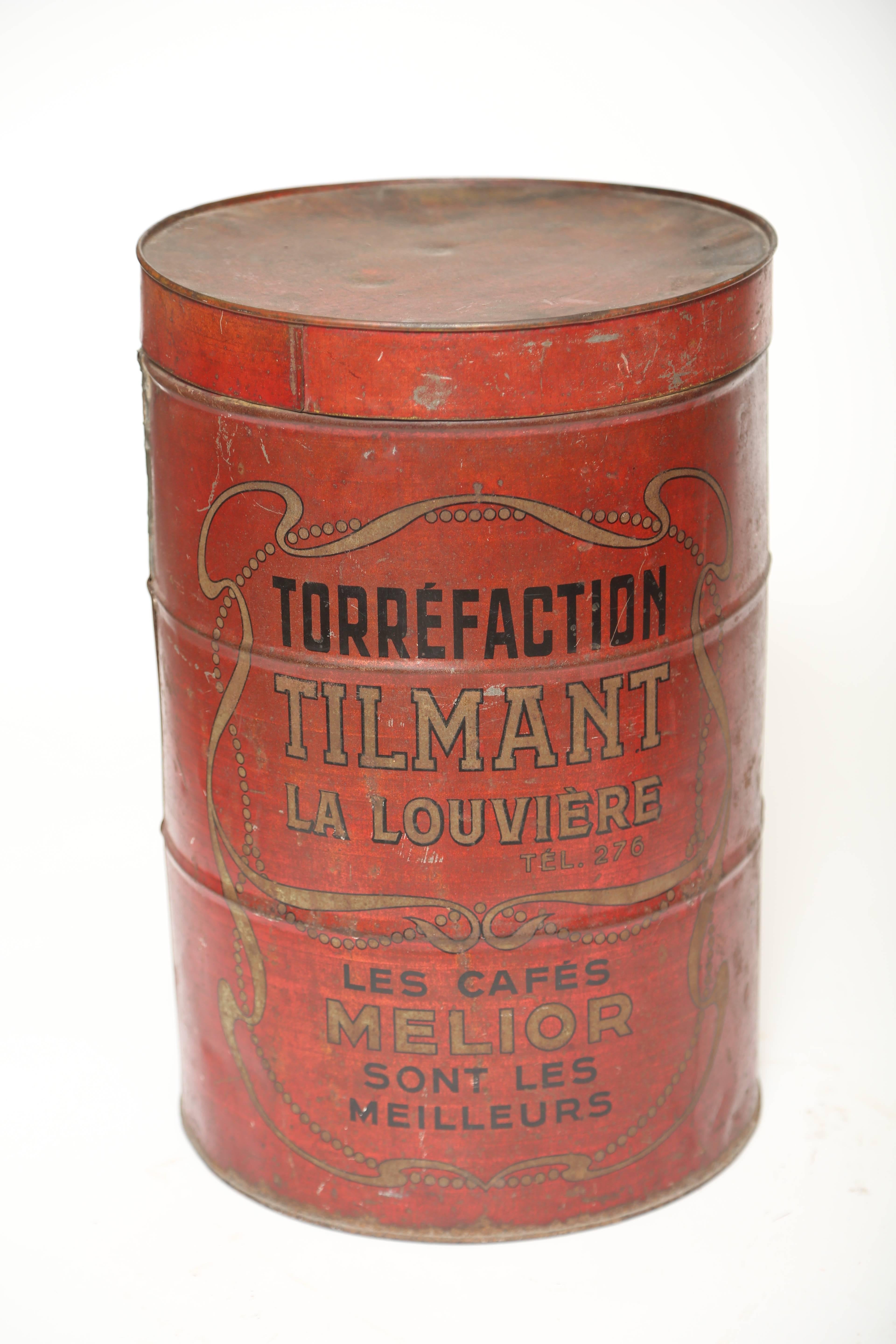Dutch Grouping of Belgian Red Tôle Coffee Tins-Art Nouveau Advertising-c. 1890 For Sale