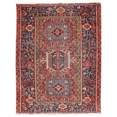 Red-Toned Antique Persian Karadjeh Rug with Geometric Medallions and Designs