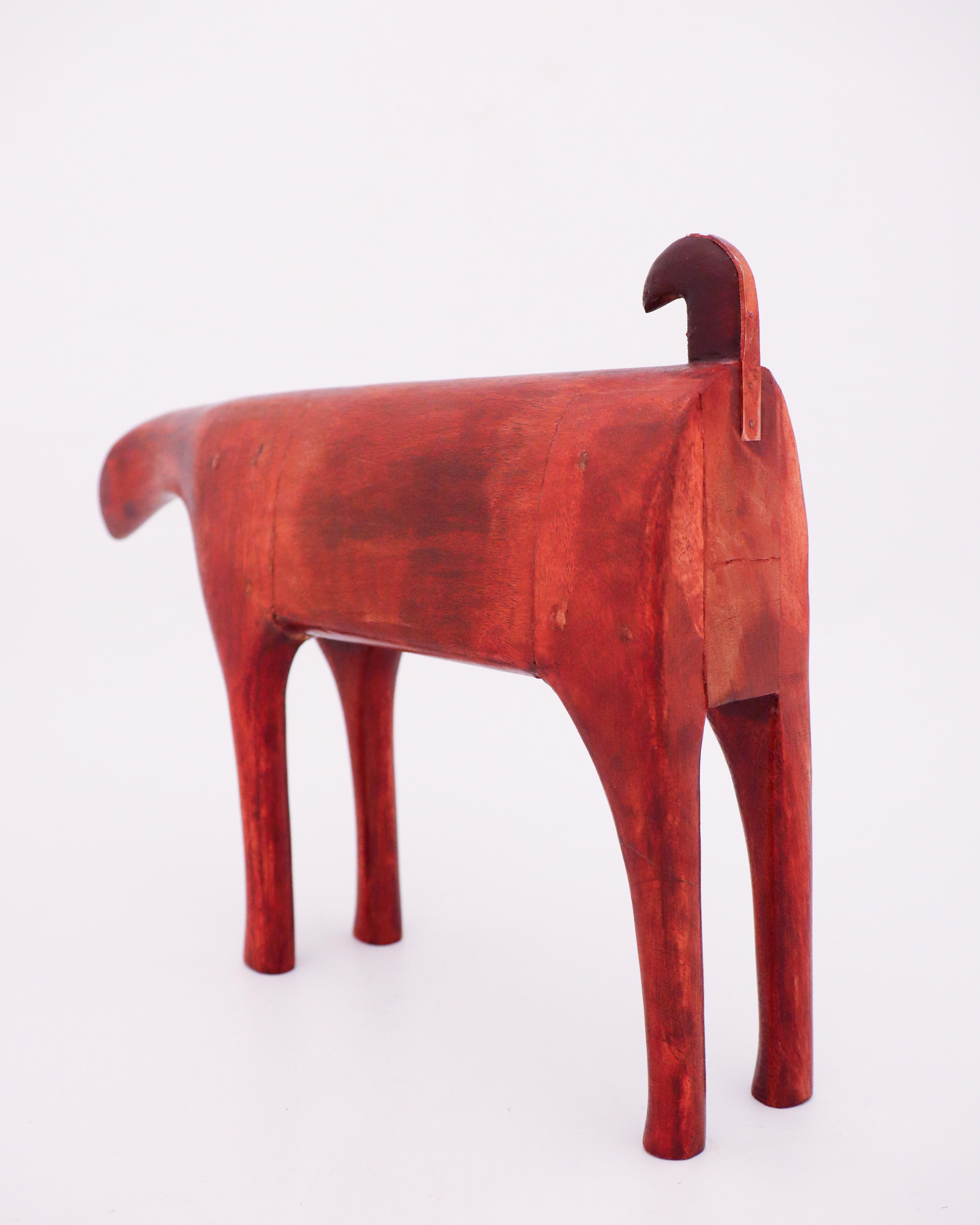 20th Century Red-Toned Wooden Vintage Abstract Animal Sculpture, Swedish Mid Century Handmade For Sale