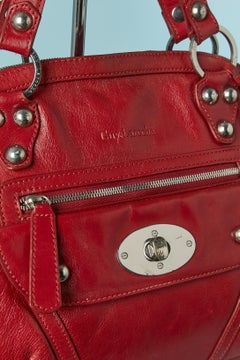 Red top handle bag with silver metal hardware Guy Laroche