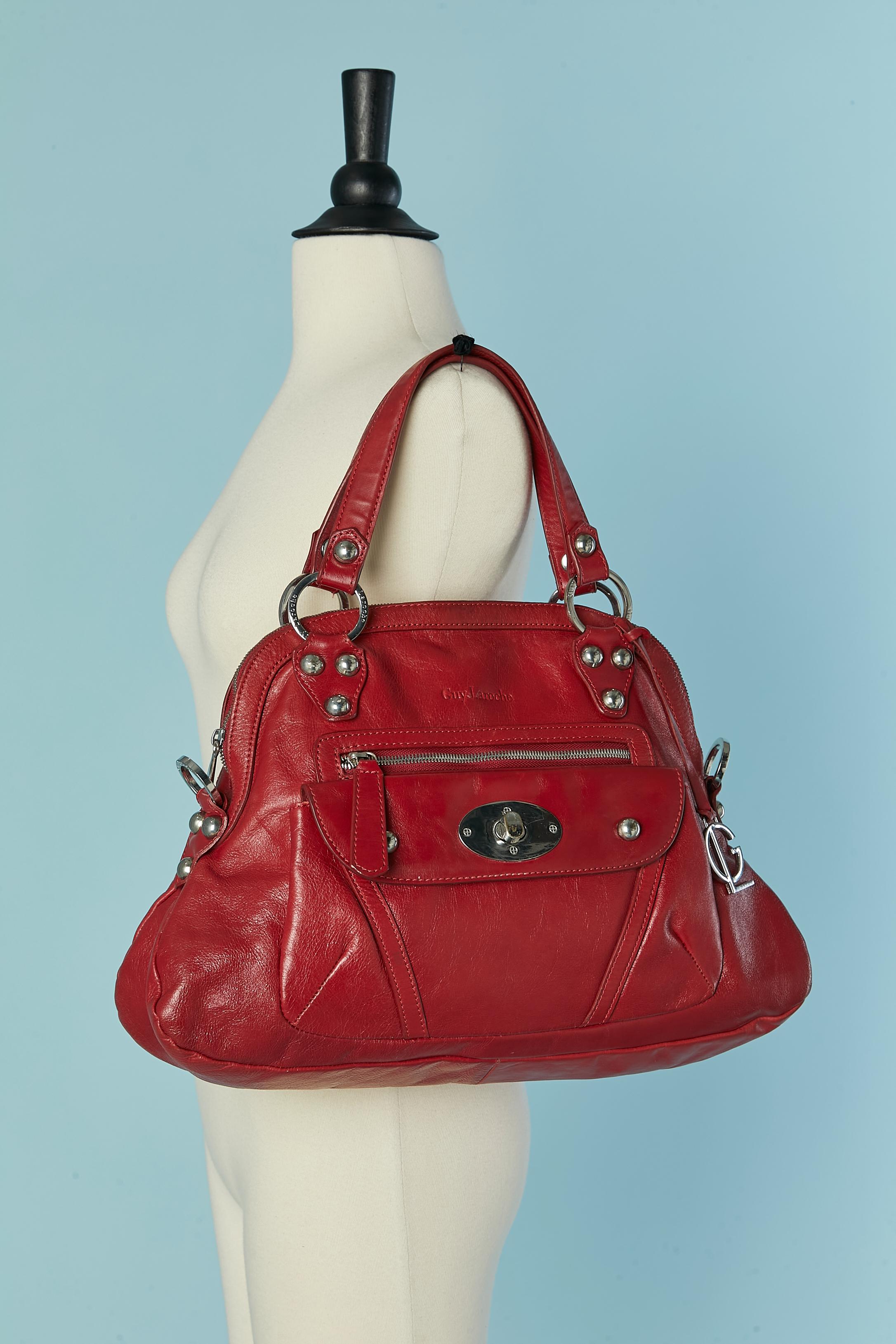 Red top handle bag with silver metal hardware Guy Laroche For Sale 2