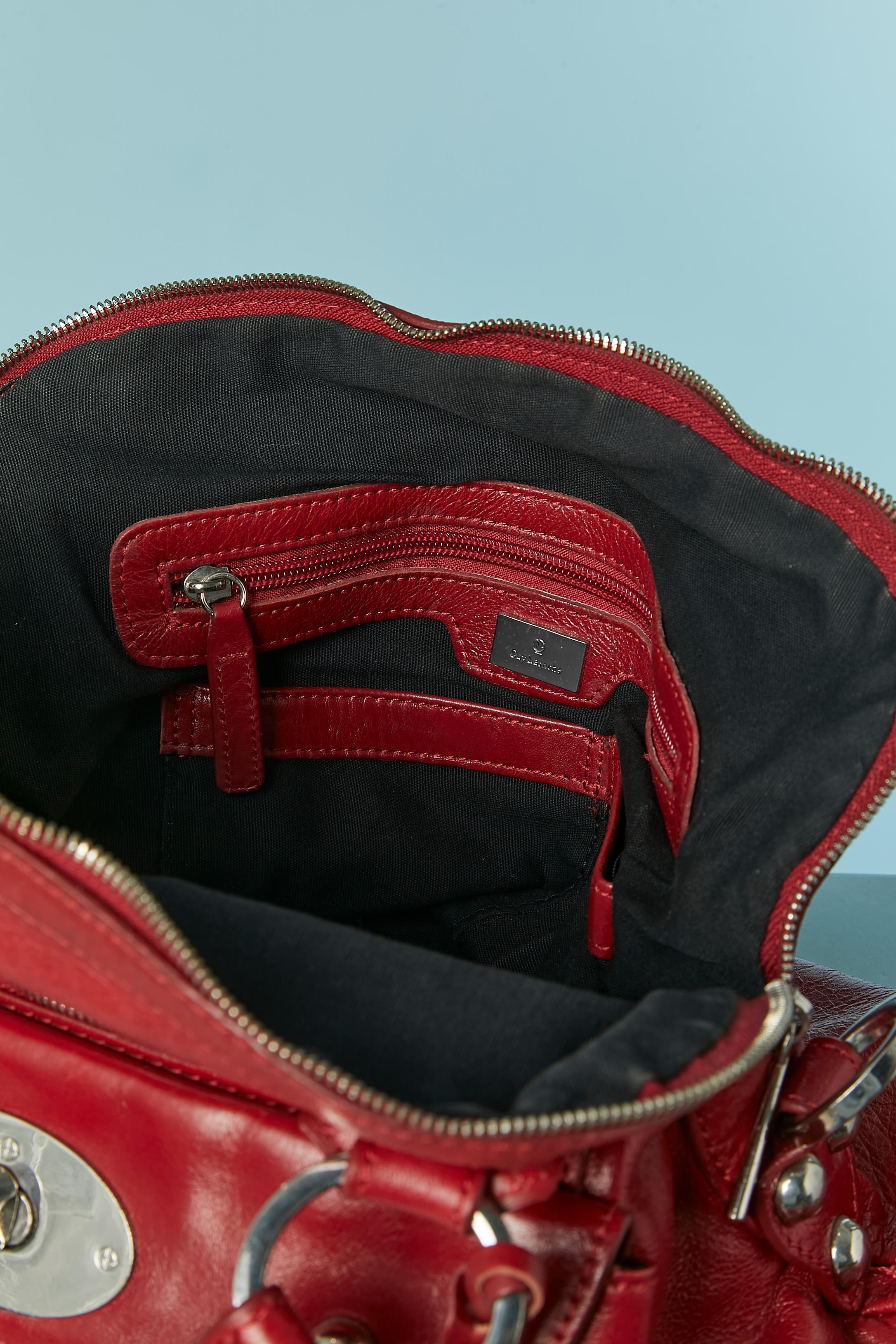 Red top handle bag with silver metal hardware Guy Laroche For Sale 3