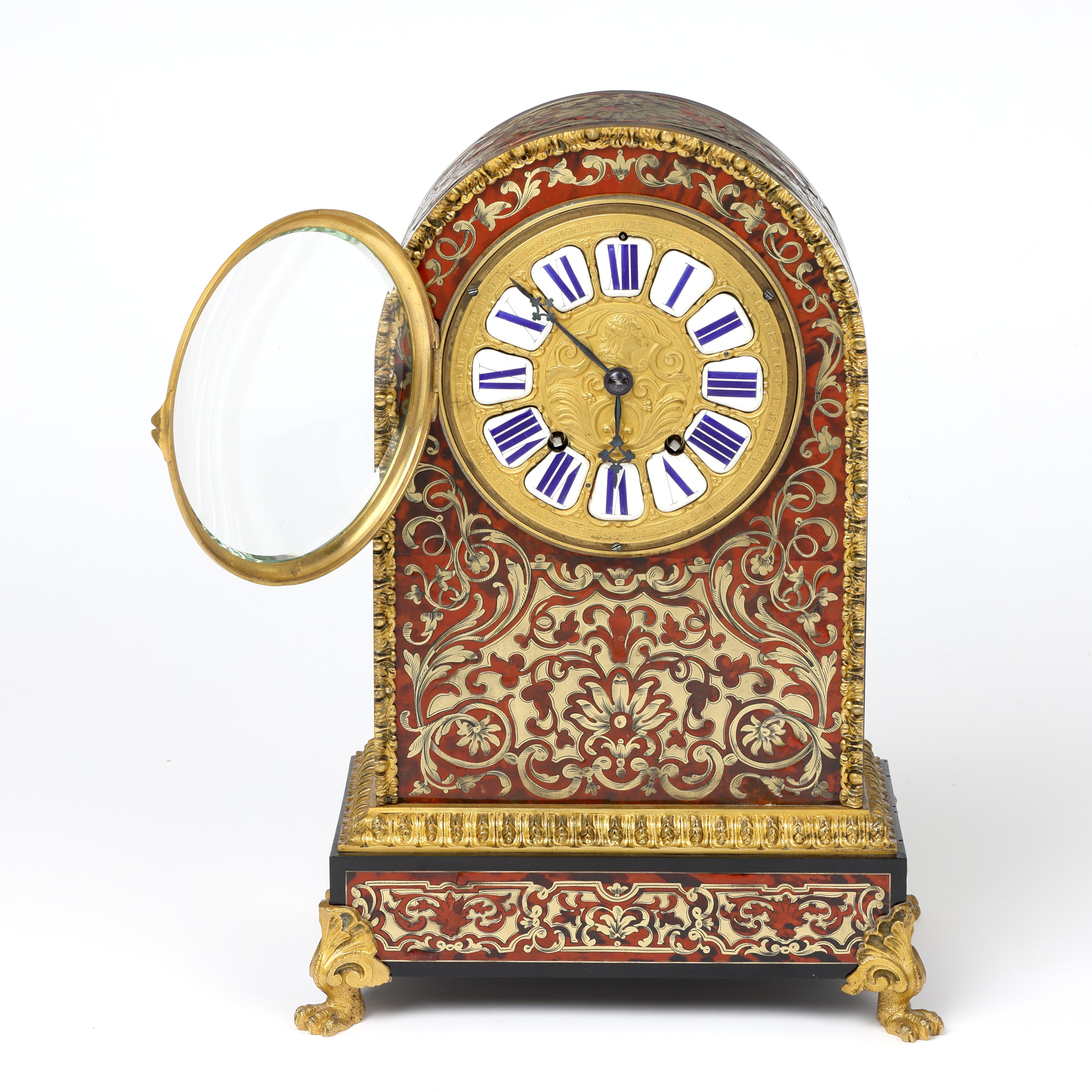 Napoleon III Red Tortoiseshell and Boulle Table or Mantle Clock For Sale
