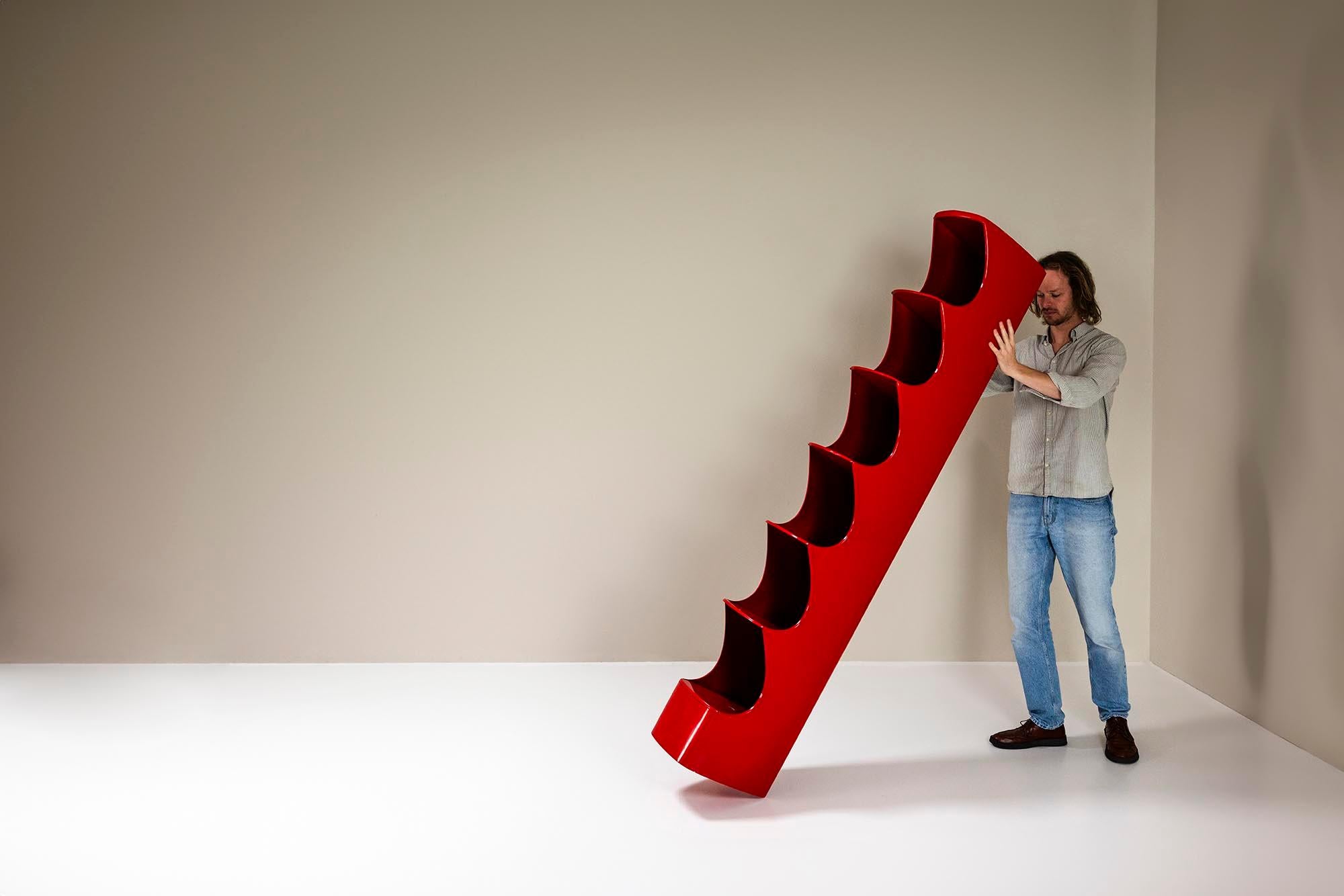 Late 20th Century Red Totem Shelf by Valeric Doubroucinskis for Rodier, France 1970s