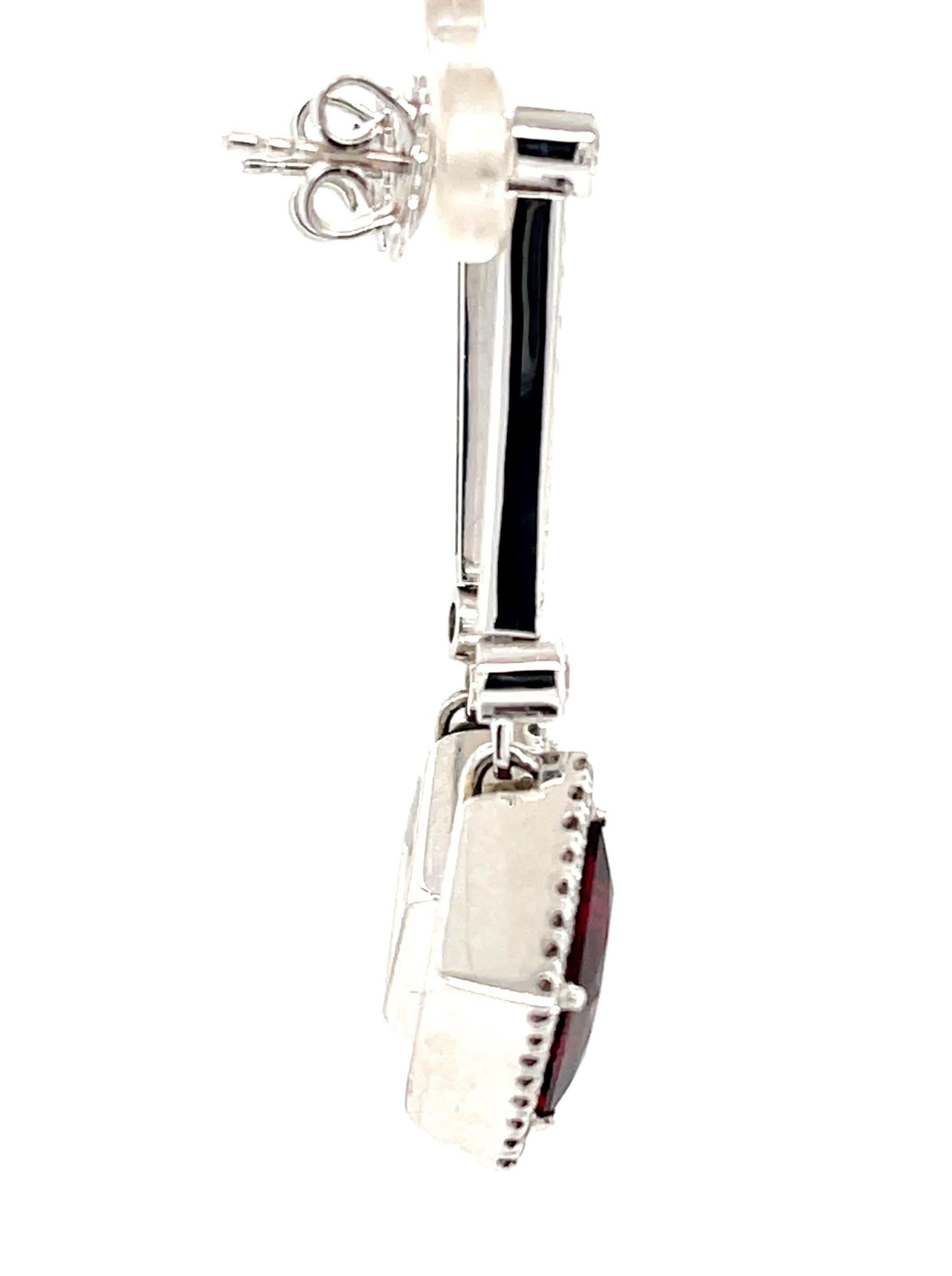 Princess Cut Red Tourmaline and Diamond Dangle Earrings in White Gold, 6.50 Carats Total For Sale