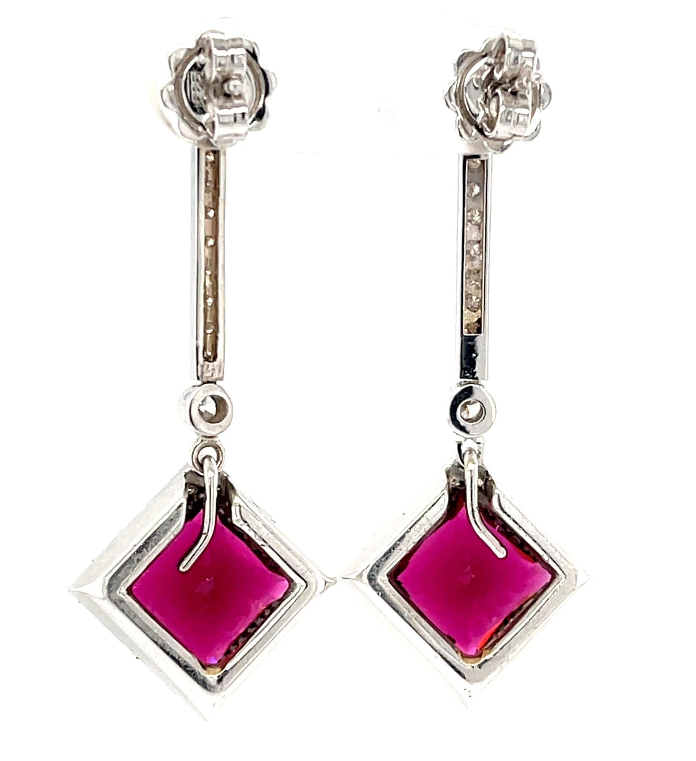  Red Tourmaline and Diamond Dangle Earrings in White Gold, 6.50 Carats Total In New Condition For Sale In Los Angeles, CA