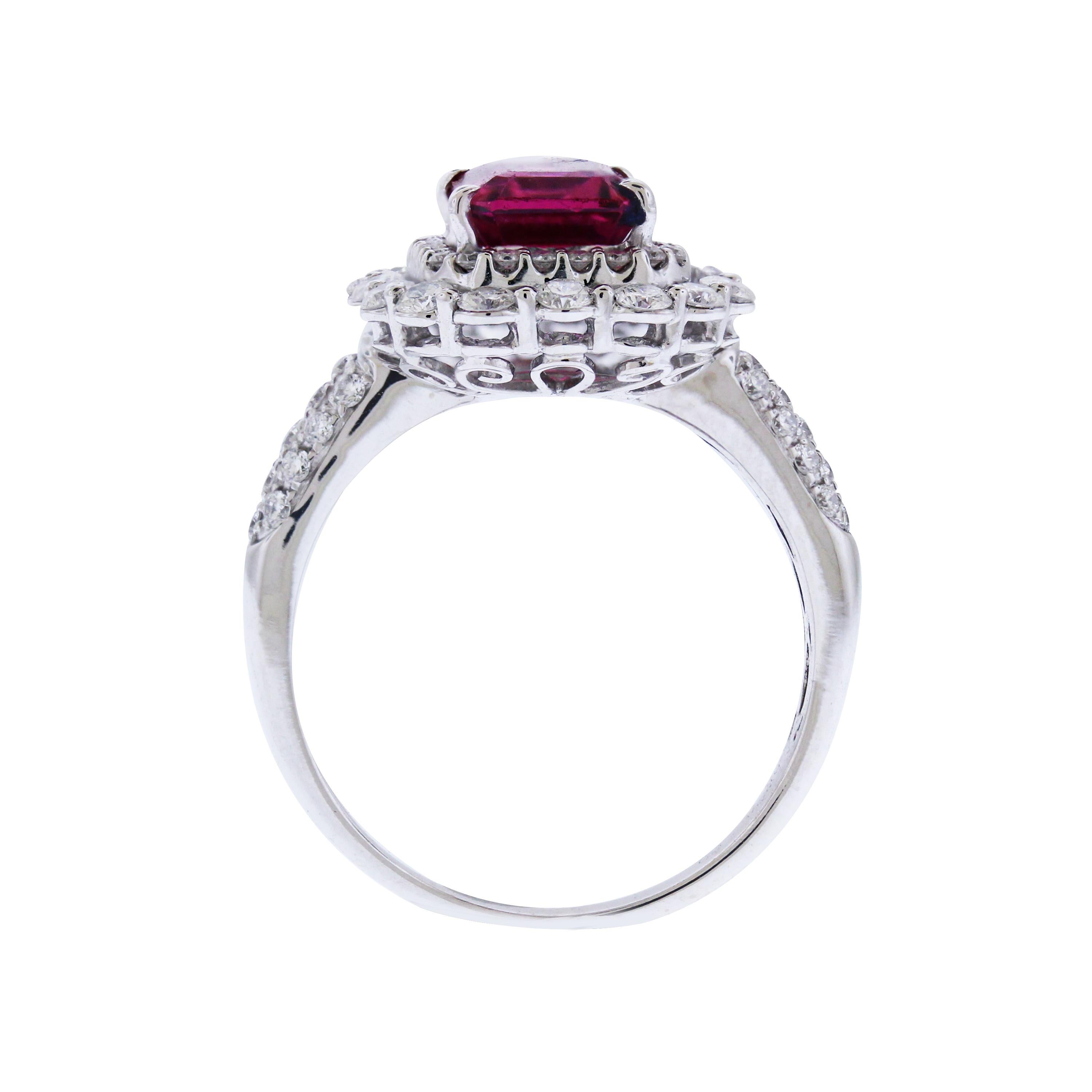 Red Tourmaline and Diamond White Gold Cocktail Ring In Excellent Condition In Boca Raton, FL