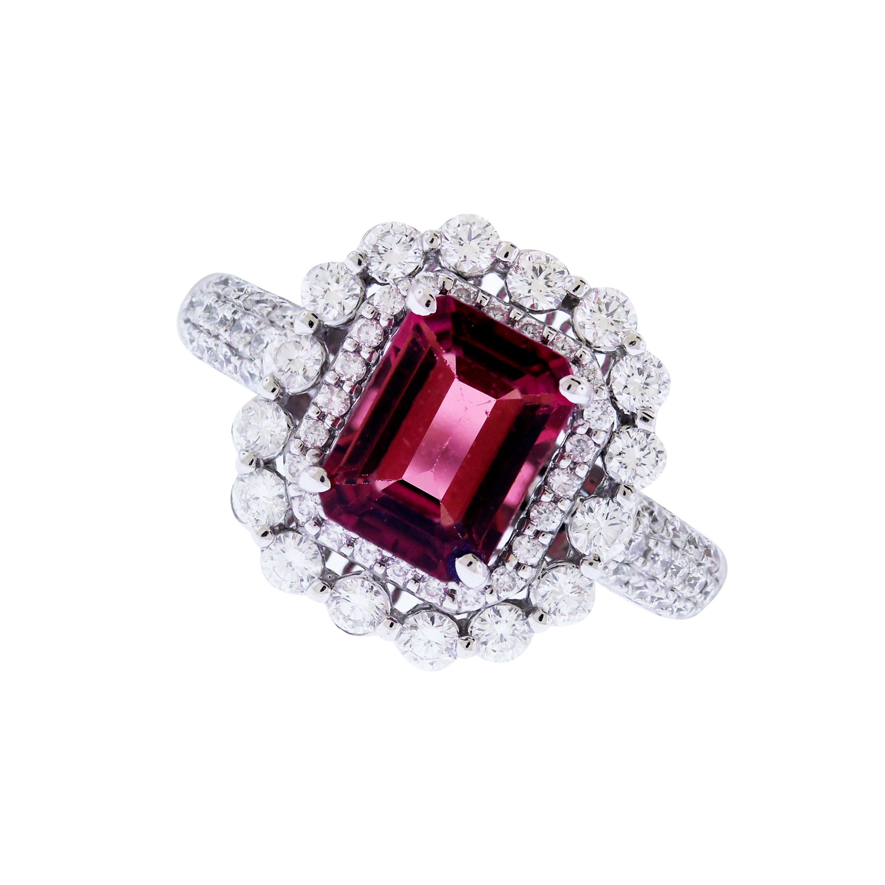 Women's Red Tourmaline and Diamond White Gold Cocktail Ring