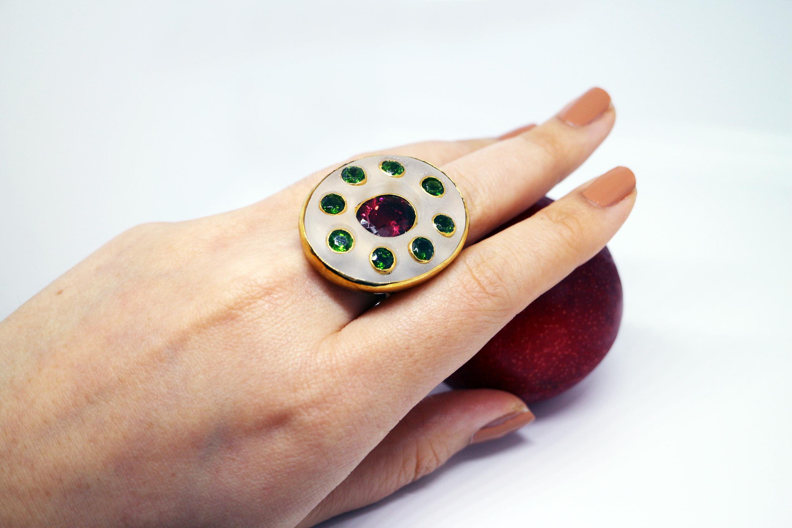 MAIKO NAGAYAMA Red Tourmaline and Hand Carved Rock Crystal Contemporary Ring For Sale 6