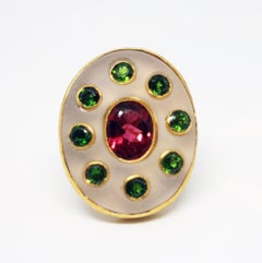 MAIKO NAGAYAMA Red Tourmaline and Hand Carved Rock Crystal Contemporary Ring