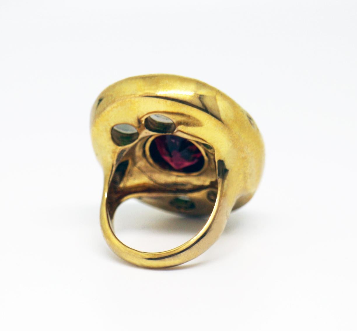 Women's or Men's MAIKO NAGAYAMA Red Tourmaline and Hand Carved Rock Crystal Contemporary Ring For Sale