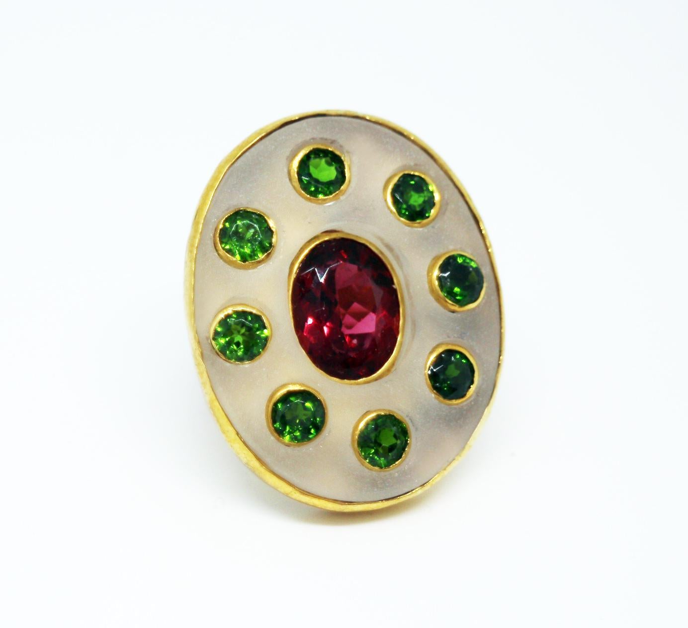 MAIKO NAGAYAMA Red Tourmaline and Hand Carved Rock Crystal Contemporary Ring For Sale 1
