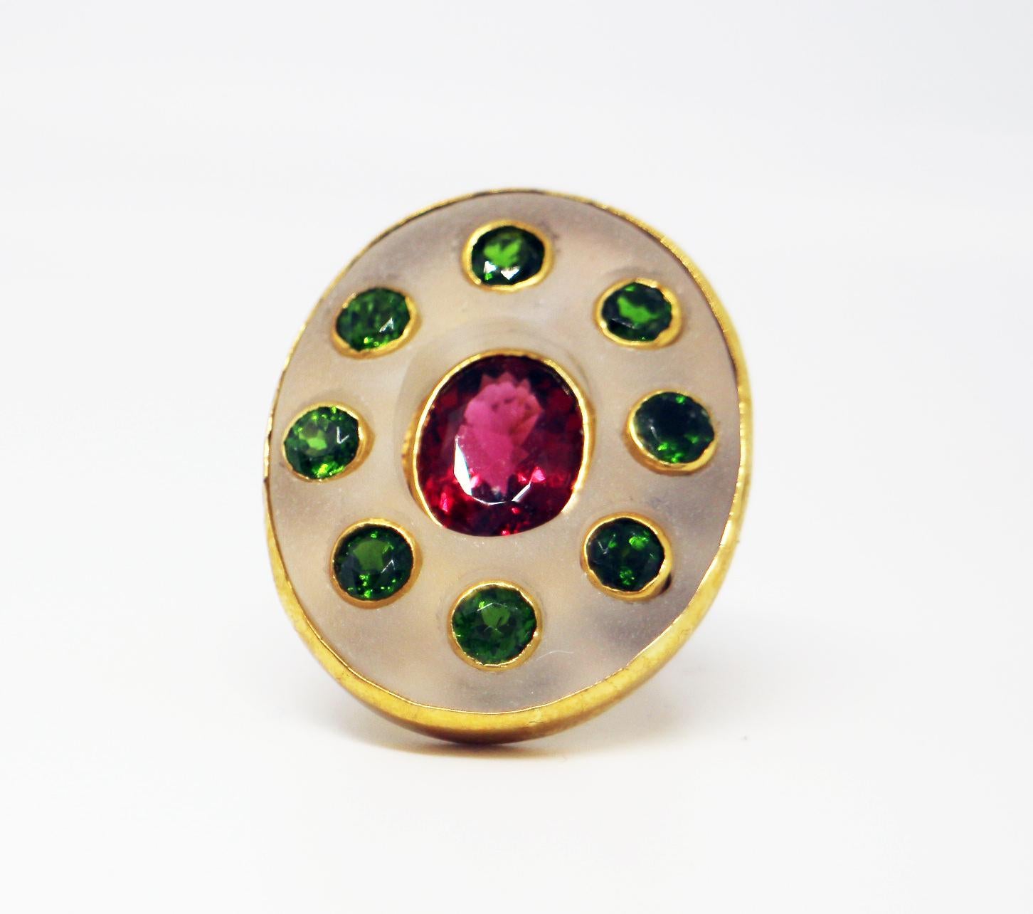 MAIKO NAGAYAMA Red Tourmaline and Hand Carved Rock Crystal Contemporary Ring For Sale 2