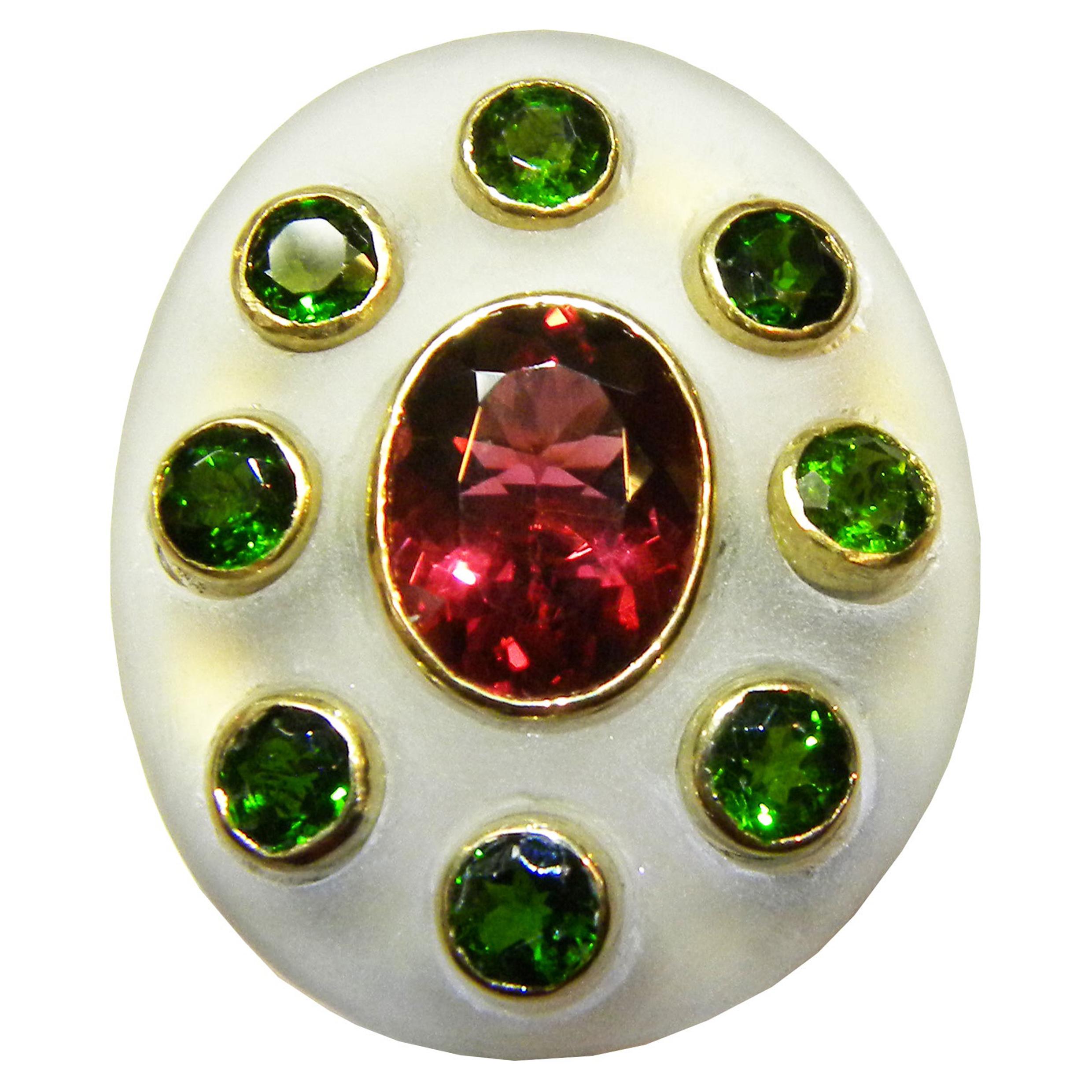 MAIKO NAGAYAMA Red Tourmaline and Hand Carved Rock Crystal Contemporary Ring For Sale
