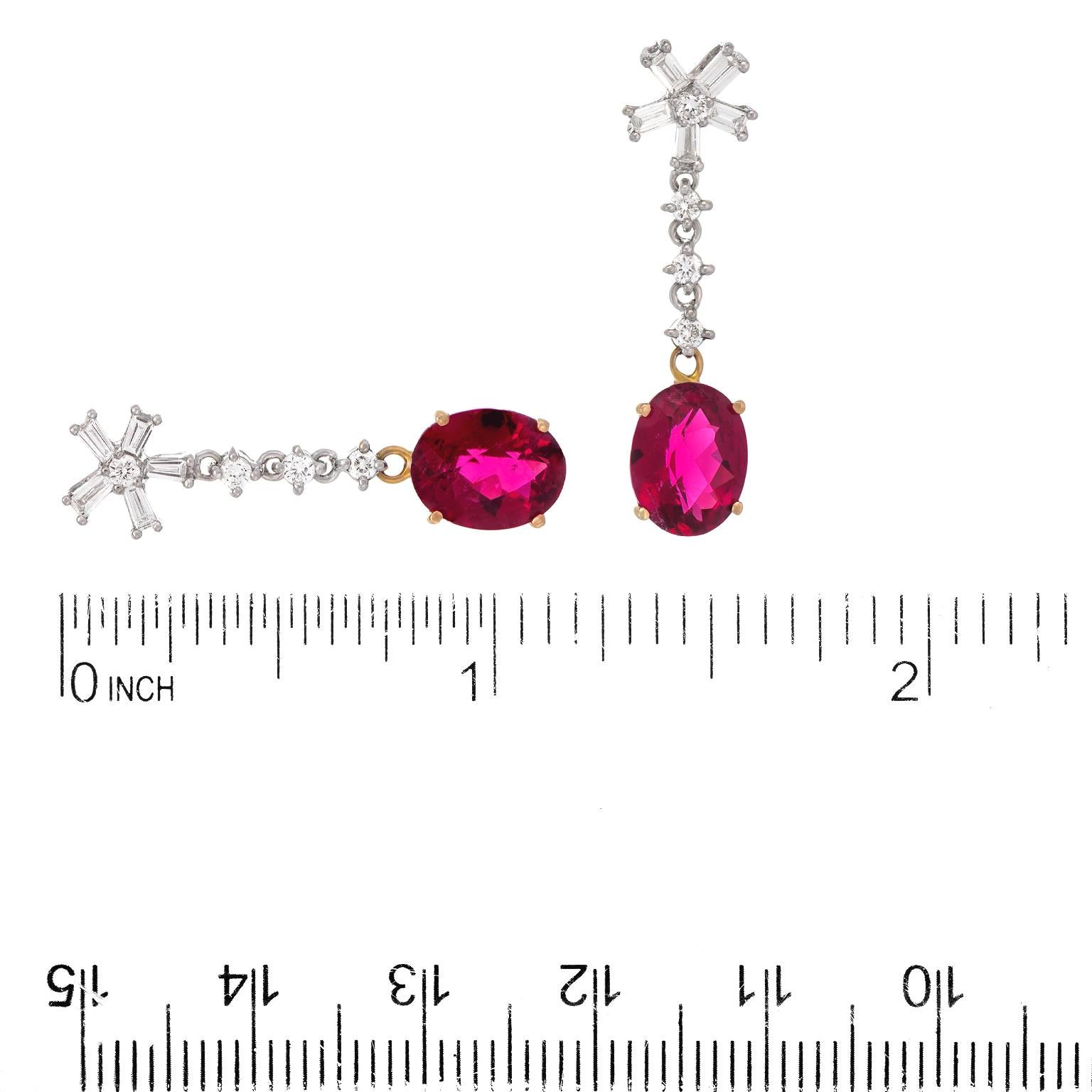 Red Tourmaline & Diamond Earrings For Sale 1
