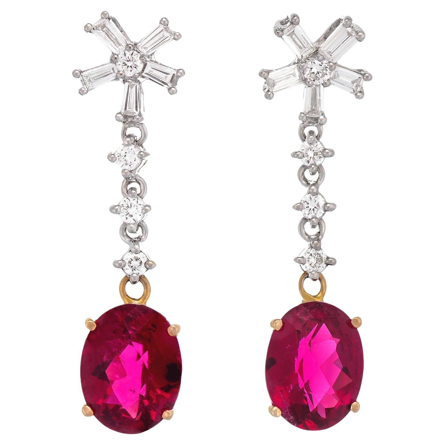 Boucles d'oreilles tourmaline rouge et diamant en vente