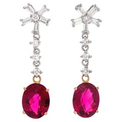 Red Tourmaline & Diamond Earrings